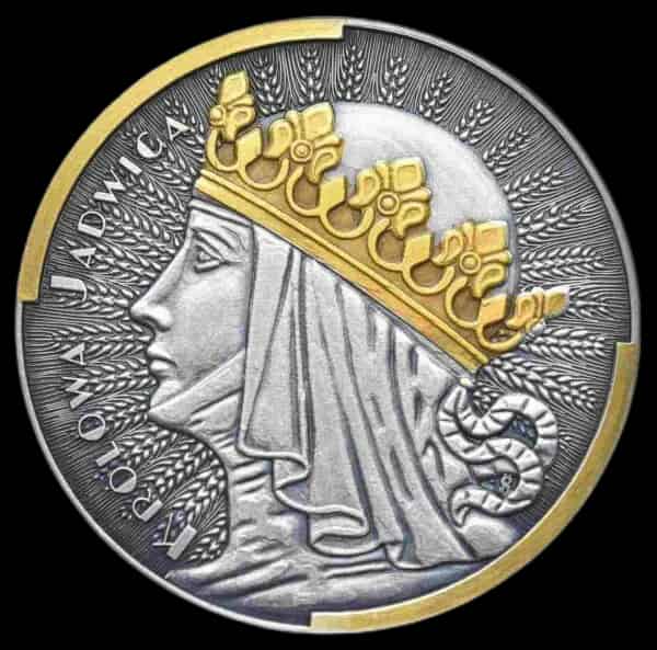Królowa Jadwiga 1 uncja Srebra Antique Gold 2023 - image 1