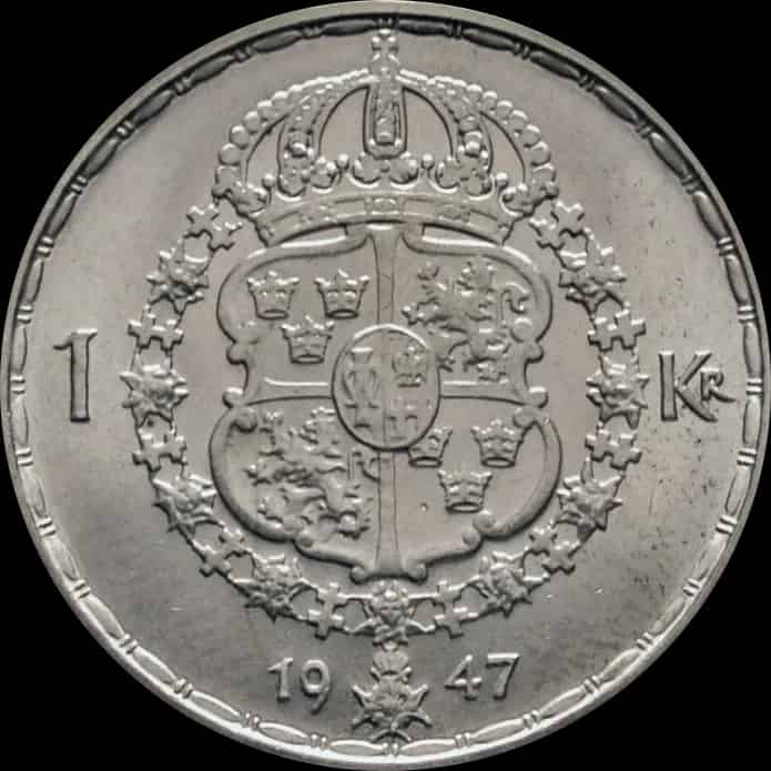 Srebrna moneta Gustaw V - 1 Korona 1942-1950 - image 2
