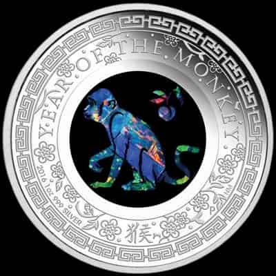 Lunar Rok Małpy 1 uncja srebra 2016 Proof Opal - image 1