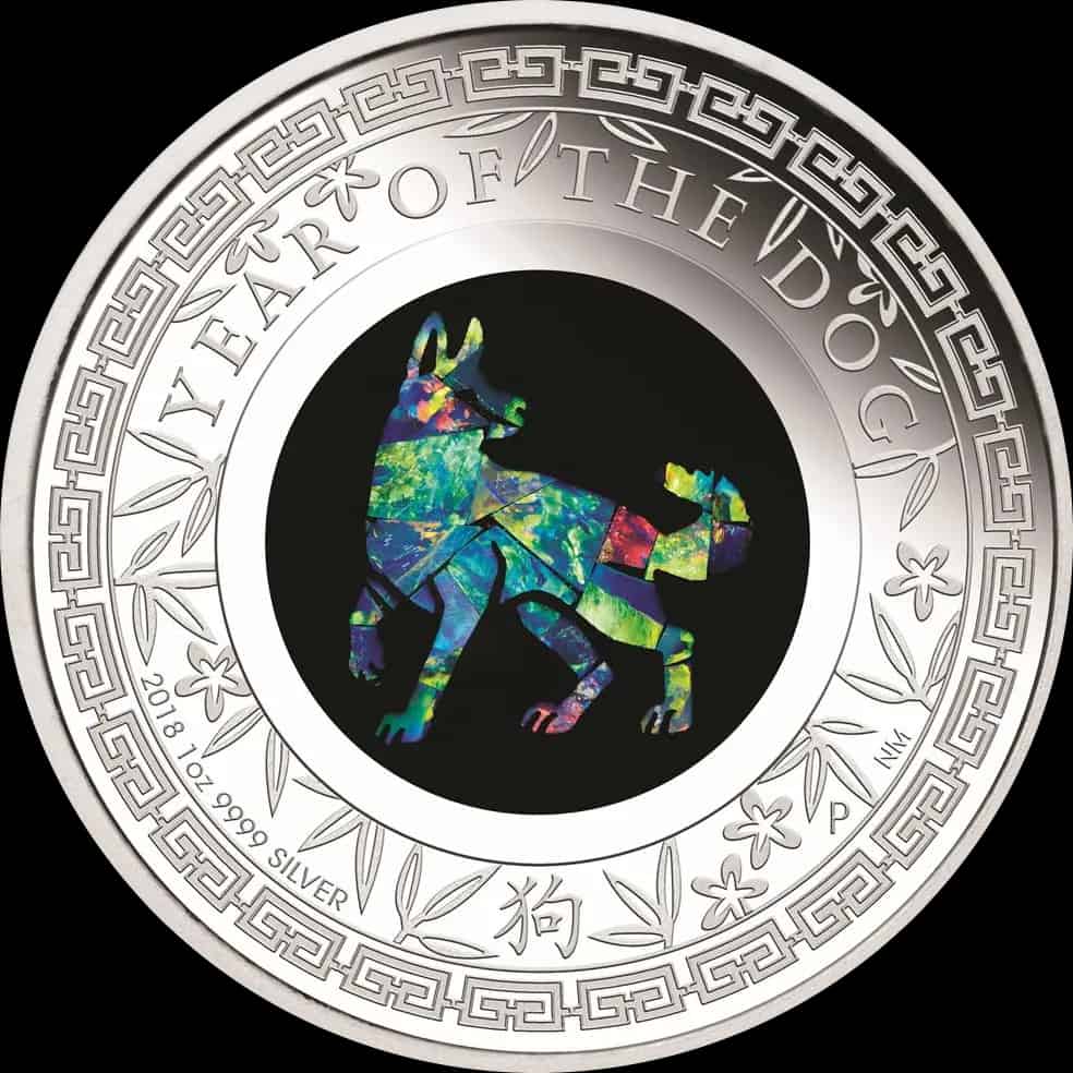 Lunar Rok Psa 1 uncja srebra 2018 Proof Opal - image 1