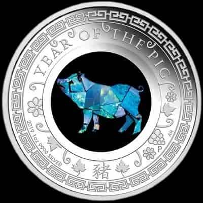 Lunar Rok Świni 1 uncja srebra 2019 Proof Opal - image 1