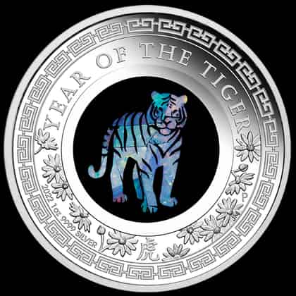 Lunar Rok Tygrysa 1 uncja srebra 2022 Proof Opal - image 1