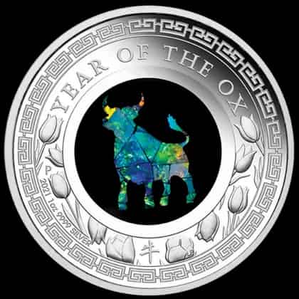 Lunar Rok Wołu 1 uncja srebra 2021 Proof Opal - image 1