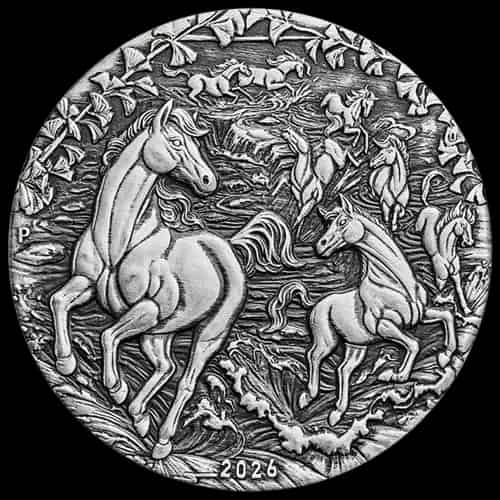 Lunar III Rok Konia 2 uncje srebra High Relief 2026 Antiqued - image 1