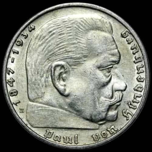 Srebrna Moneta Niemcy Paul von Hindenburg 2 reichsmarki 1936-1939 - image 1