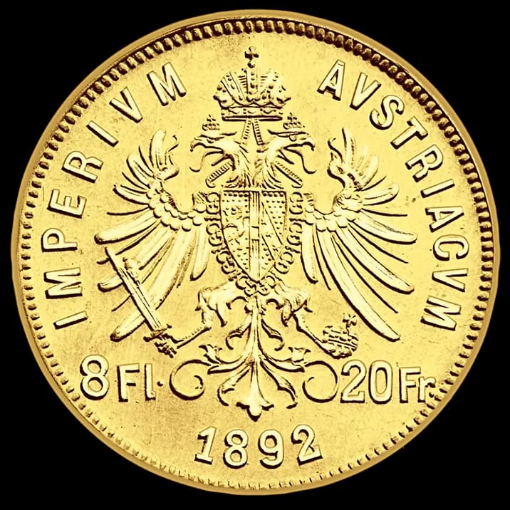 8 Guldenów Austriackich 1892 Nowe Bicie - Back