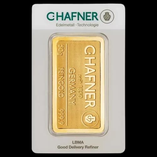 Sztabka 50g złota C.Hafner Bita - Front