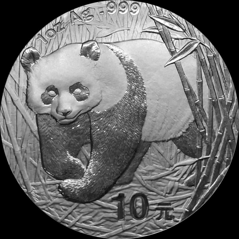 Chińska Panda 1 uncja srebra 2001 - Front