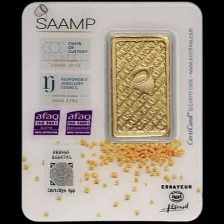 Sztabka 10g złota SAAMP - Back