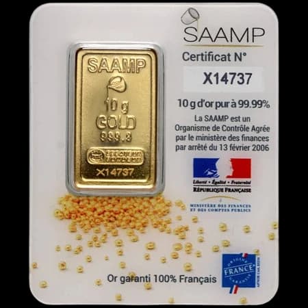 Sztabka 10g złota SAAMP - Front