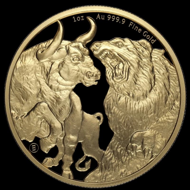 Czad: Bull and Bear 1 uncja złota Losowe Lata - Front
