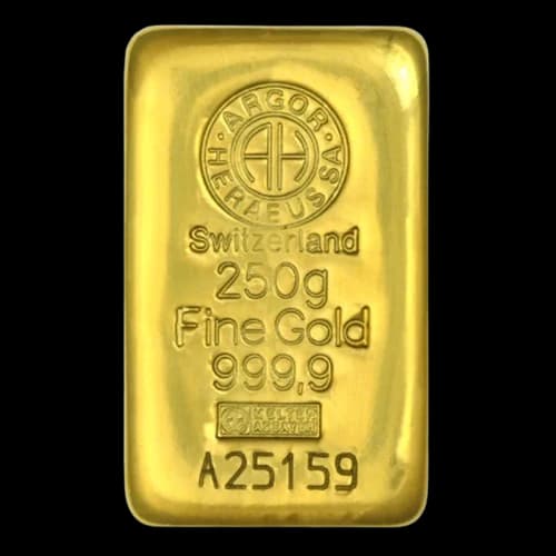 Sztabka 250g złota Argor-Heraeus Odlewana - Front