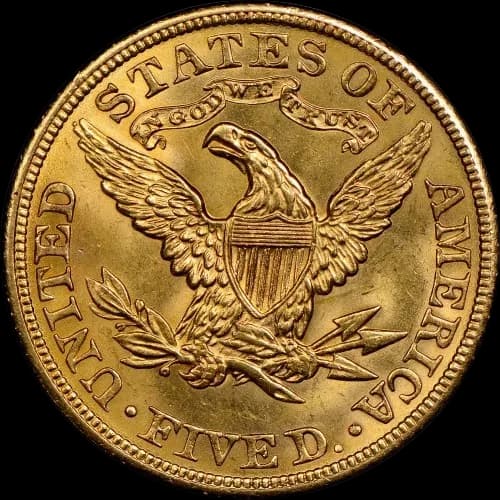 Amerykańskie 5 Dolarów "Liberty" 7.52g Złota - Back