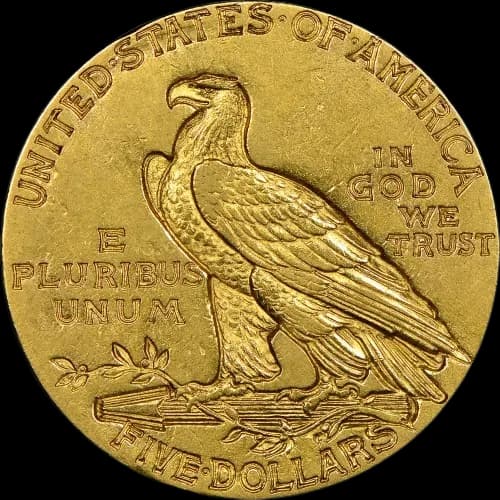 Amerykańskie 5 Dolarów "Indianin" 7.52g Złota - Back