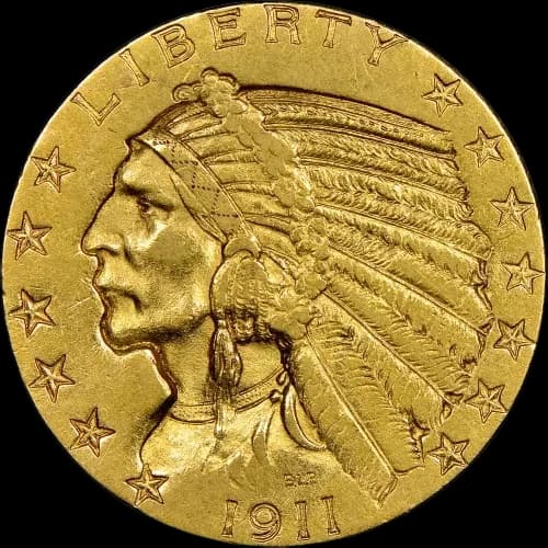 Amerykańskie 5 Dolarów "Indianin" 7.52g Złota - Front