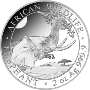 African Wildlife Słoń Somalijski 2 uncje srebra 2023 rewers