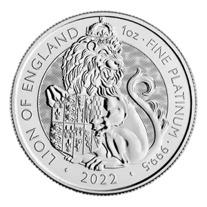 The Royal Tudor Beasts: Lion of England 1 uncja platyny 2022 rewers