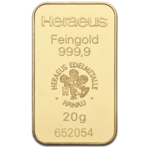 Sztabka złota 20 gramów Heraeus (Argor-Heraeus)