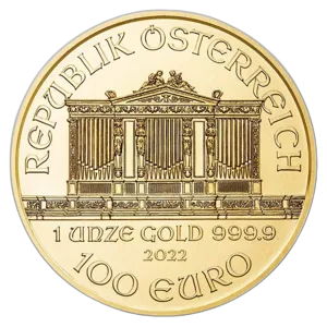 Wiedeński Filharmonik 1 uncja złota 2022 awers